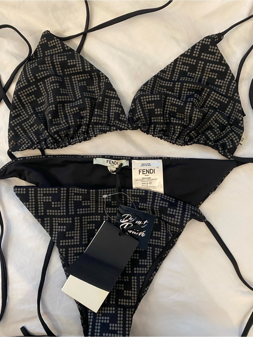 Fendi Black FF Dot-Print Triangle Bikini